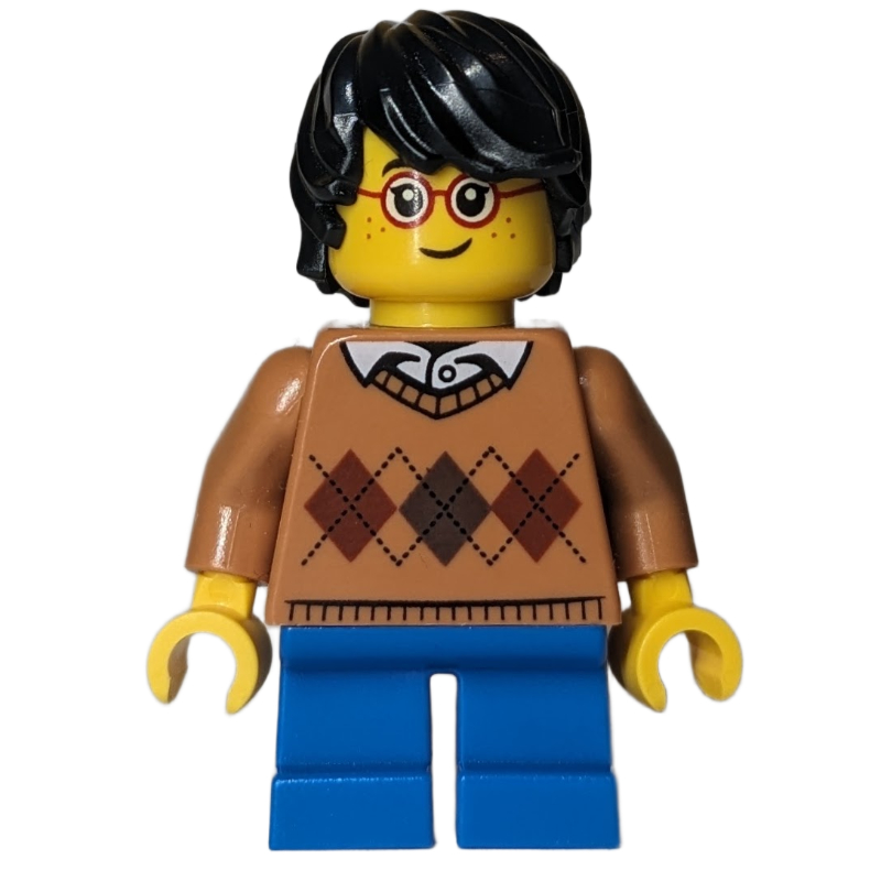 Lego Boy, Argyle Sweater, Short Blue Legs, Glasses