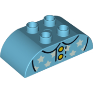 Lego Duplo Brick 2 x 4 Curved Top with Yellow Buttons, White Stars, and Collar Print / Medium Azure