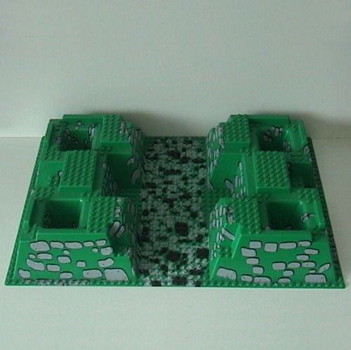Lego Baseplate Raised 32 x 48 x 6 with 4 Corner Pits and Rock Path Print / Green