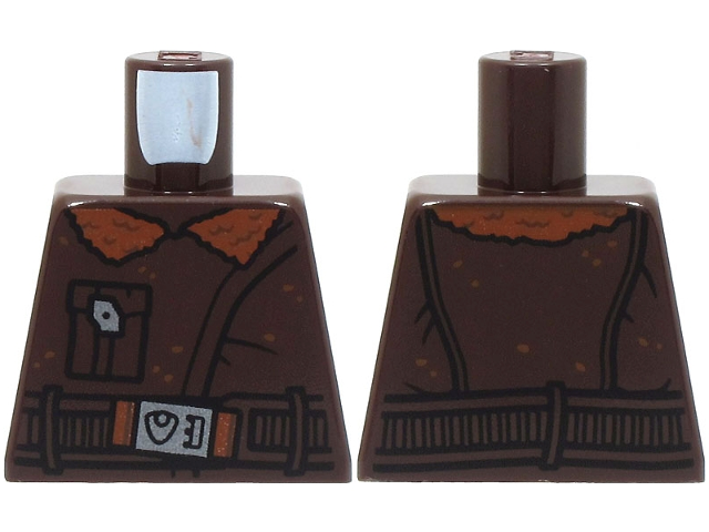 Lego Torso Coat with Reddish Brown Fur Lining, Pocket with Clasp and Belt with Silver Buckle Pattern / Dark Brown