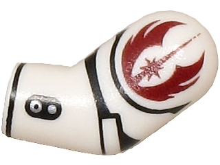 Lego Arm, Left with Black Lines and Dark Red Jedi Crest Pattern / White