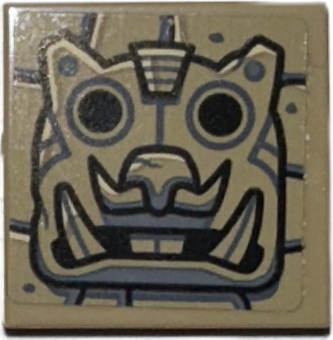 Lego Tile 2 x 2 with Black and Dark Bluish Gray Idol Head, Fangs and Pierced Nose on Stone Background Pattern (Sticker) - Set 77015
