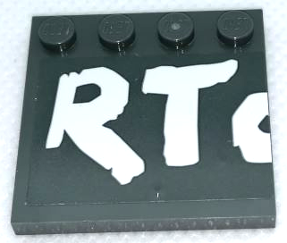 Lego Tile, Modified 4 x 4 with Studs on Edge with 'RTO' (O Cut in Half) Pattern (Sticker) - Set 75977
