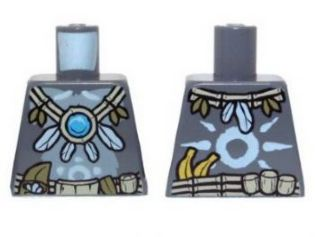 Lego Torso Gorilla with Utility Belt, Feather and Vine Necklace with Dark Azure Round Jewel (Chi) Pattern / Dark Bluish Gray