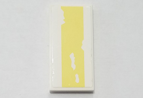 Lego Tile 2 x 4 with Bright Light Yellow Stripe and Peeling Paint Pattern (Sticker) - Set 75218 / White