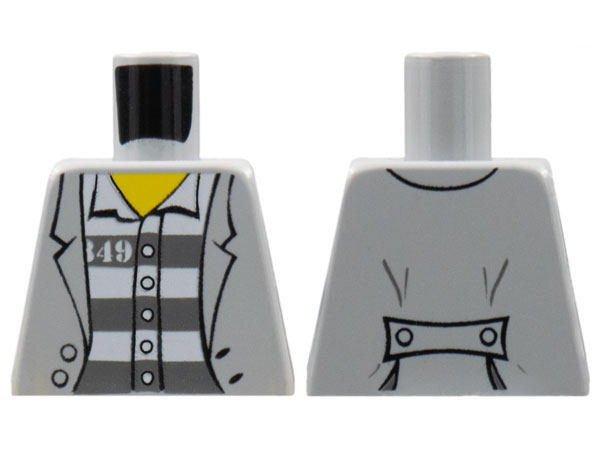 Lego Torso Town Prisoner Jacket over Shirt with Buttons and Dark Bluish Gray Prison Stripes Pattern / Light Bluish Gray
