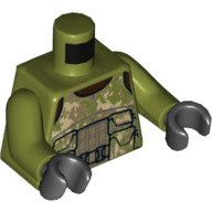 Lego Torso Vest, Camouflage, Utility Belt, Pouches Print, Olive Green Arms, Black Hands / Olive Green