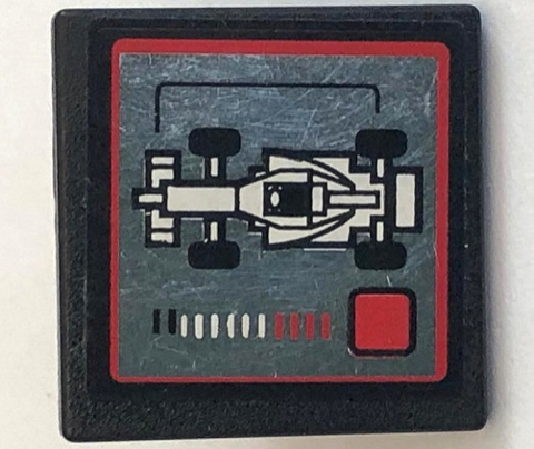 Lego Road Sign 2 x 2 Square with Open O Clip with Lines, White Formula 1 Race Car and Red Square on Silver Mirrored Background Pattern (Sticker) - Set 75911