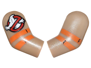 Lego Arm, (Matching Left and Right) Pair with Ghostbusters Logo and Orange Stripes Pattern / Dark Tan