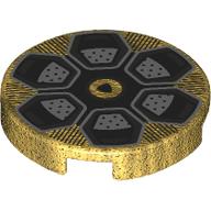 Lego Tile Round 2 x 2 with Black/Silver Rims Print / Pearl Gold