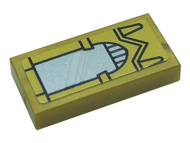 Lego Tile 1 x 2 with Silver Mirror with Gold Arched Border Pattern (Sticker) - Set 71043