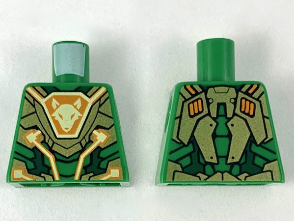 Lego Torso Nexo Knights Gold Armor Plates with Bright Light Yellow and Orange Circuitry and Fox Head Emblem Pattern / Green