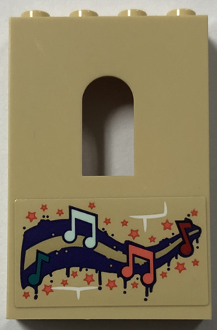 Lego Panel 1 x 4 x 5 Wall with Window with Dark Purple Musical Score with Music Notes, Stars and Bricks Pattern (Sticker) - Set 41714