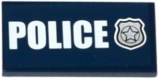 Lego Tile 2 x 4 with White 'POLICE' and Silver Police Badge Pattern (Sticker) - Set 60069