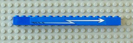 Lego Brick 1 x 16 with White Zigzag Arrow Right Pattern (Sticker) - Sets 4560 / 4561 / Blue