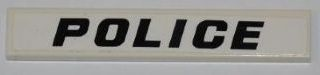 Lego Tile 1 x 6 with Black 'POLICE' Pattern (Sticker) - Set 7970 / White