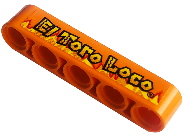 Lego Technic, Liftarm Thick 1 x 5 with 'EL TORO LOCO' and Yellow Flames Pattern (Sticker) - Set 42135