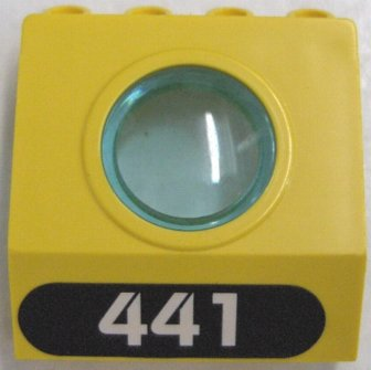 Lego Panel 4 x 3 x 3 with Trans-Light Blue Porthole with White '441' in Black Oval Pattern (Sticker) - Set 6441
