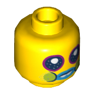 Lego Minifig Head Mr Dinkles, Large Dark Blue Eyes, Azure Lips, Lime Cheeks Print / Yellow