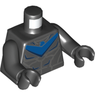 Lego Torso Bodysuit, Blue 'V' Logo and Dark Blue Highlights Print (Nightwing), Black Arms and Hands