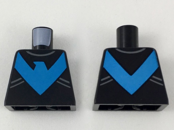 Lego Torso Batman Nightwing Blue V Logo and Gray Trim Pattern / Black
