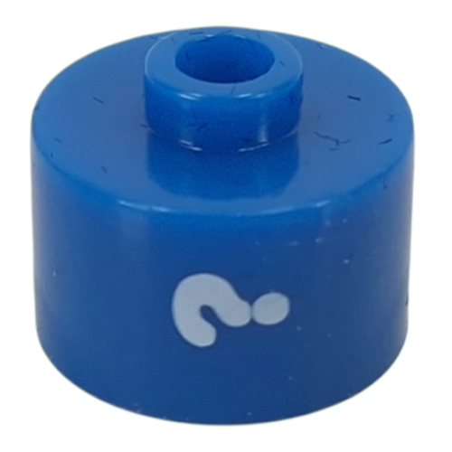 Lego Pen Bead, Round Long, Flat Edge with White '?' Print / Blue