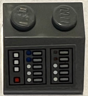 Lego Slope 45 2 x 2 with Control Panel with Vertical Rows of White, Red, and Blue Buttons and Light Bluish Gray Displays Pattern (Sticker) - Set 75315