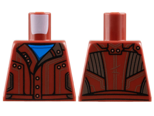 Lego Torso Jacket over Blue Shirt, Reddish Brown Trim, Gold Buttons Pattern / Dark Red