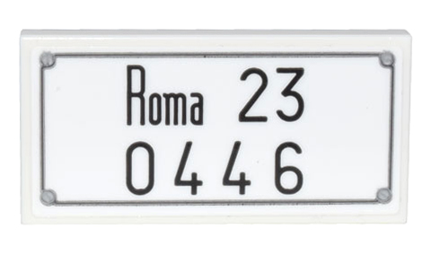 Lego Tile 2 x 4 with License Plate Silver Screws, Black Border and 'Roma 23' and '0446' Pattern (Sticker) - Set 10298