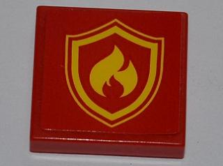 Lego Tile 2 x 2 with Yellow and Red Fire Logo Badge Pattern (Sticker) - Set 4209 / Red