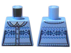Lego Torso Knit Fair Isle Cardigan Sweater with White Shirt Collar and 4 Buttons Pattern / Bright Light Blue