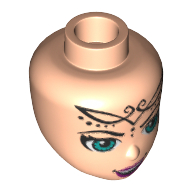 Lego Minidoll Head, Azure Eyes, Dark Pink Lips, Black Tattoo on Forehead Print