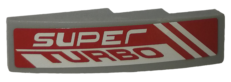 Lego Slope, Curved 4 x 1 with 'SUPER TURBO' Pattern Model Right Side (Sticker) - Set 42039 / Light Bluish Gray