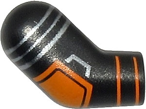 Lego Arm, Right with Orange and Silver Pad and Stripes Pattern / Black