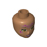 Lego Minidoll Head with Light Brown Eyes, Wide Smile and Magenta Elves Tribal Print (Azari) / Medium Nougat