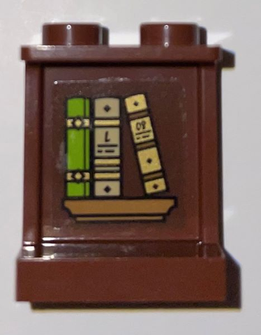 Lego Panel 1 x 2 x 2 with Side Supports - Hollow Studs with Lime, Dark Tan, and Gold Books, Medium Nougat Shelf Pattern (Sticker) - Set 75969