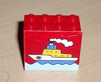 Lego Brick 2 x 4 x 3 with Boat on Water Pattern (Sticker) - Set 4178 / Red