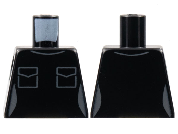 Lego Torso Female Dark Bluish Gray Collar and Pockets Pattern / Black