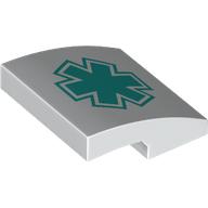 Lego Brick Curved 2 x 2 x 2/3 with Dark Turquoise Star of Life print / White