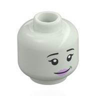 Lego Minifig Head Maid, Black Eyebrows, Pink Lips, Tired Smile, Mouth Closed / Open Mouth Smile / Glow in Dark White