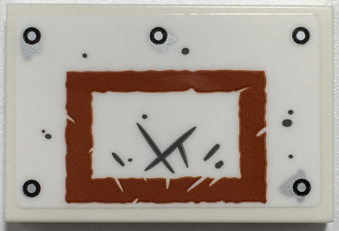 Lego Tile 2 x 3 with Dark Orange Rectangle with Scratches, Silver Rivets, Basketball Backboard Pattern (Sticker) - Set 70435 / White