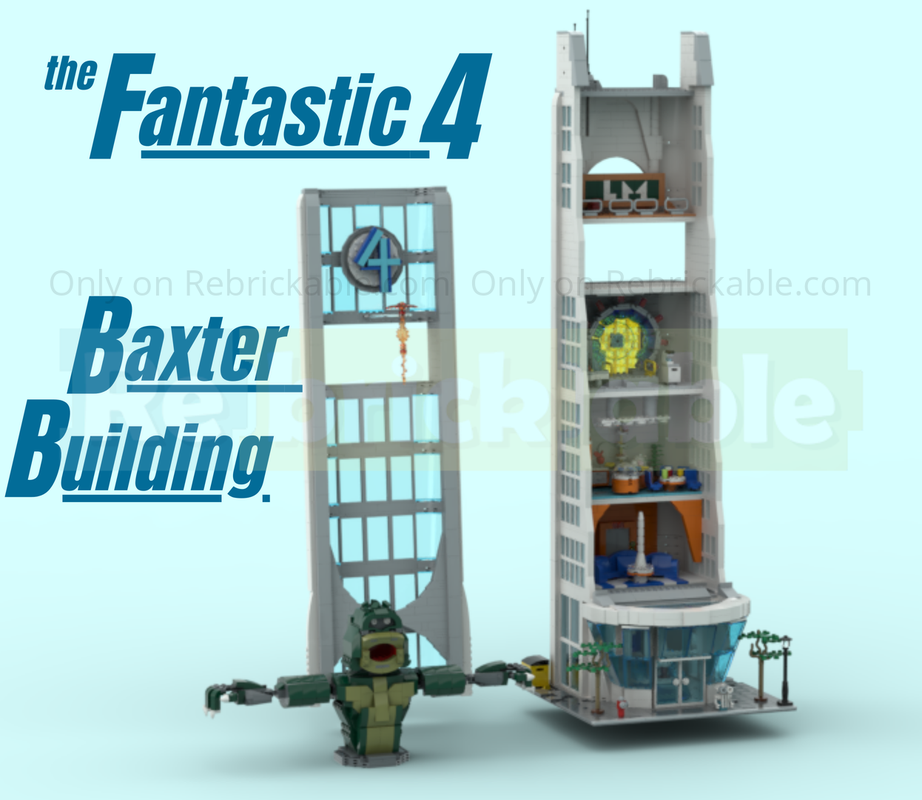 Lego FANTASTIC FOUR BAXTER BUILDING TOWER VS GIGANTO!