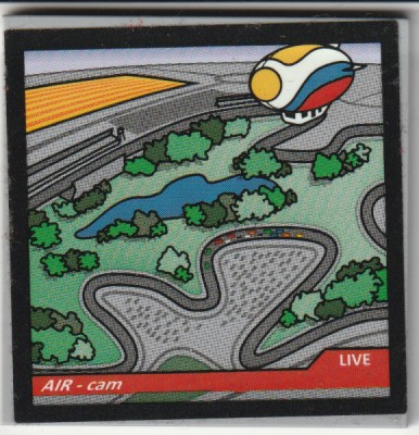 Lego Tile 6 x 6 with Bottom Tubes, Textured Surface with 'AIR-cam', 'LIVE', Formula 1 Race Track, Lake, Trees and Airship on Screen Pattern (Sticker) - Set 75883