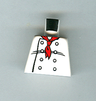 Lego Torso Chef with 8 Buttons, Long Red Neckerchief Scarf, Black Wrinkles Pattern / White