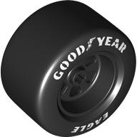 Lego Wheel Rim 50 x 30 Wide with Black Slick Tyre with 'EAGLE', 'GOOD YEAR' Print / Black