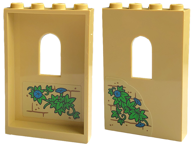 Lego Panel 1 x 4 x 5 Wall with Window with Bricks, Bright Green Plant Leaves and Dark Azure Flowers Pattern on Both Sides (Stickers) - Set 43220
