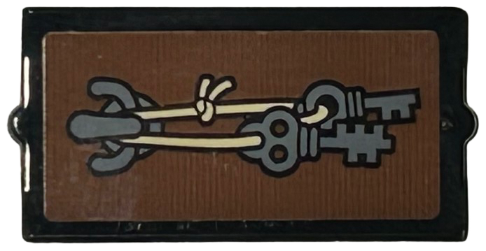 Lego Glass for Window 1 x 2 x 3 with Dark Bluish Gray Hook and Keys with Tan String Pattern (Sticker) - Set 76428 / Black