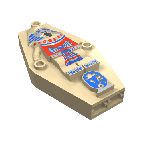 Lego Sarcophagus Lid 2 x 4 x 6 with Mummy Relief with Red, Blue and Gold Print / Tan
