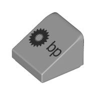 Lego Brick Sloped 30° 1 x 1 x 2/3 with Black BP Logo Print / Light Bluish Gray