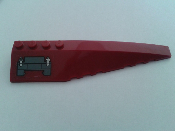 Lego Wedge 12 x 3 Right with Dark Gray Hinge Panel with Latches Pattern (Sticker) - Set 7297 / Dark Red
